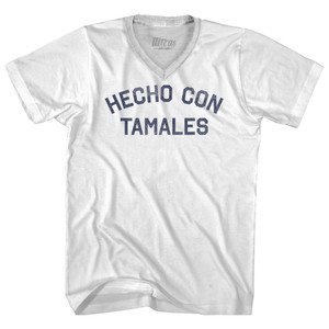 Hecho Con Tamales Adult Tri-Blend V-neck T-shirt - White