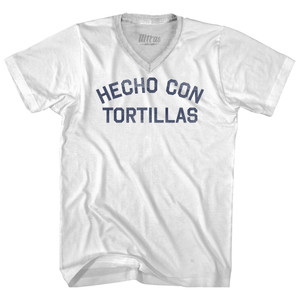Hecho Con Tortillas Adult Tri-Blend V-neck T-shirt - White