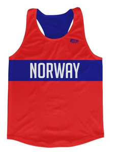 YOUTH X-LARGE- Norway Country Finish Line Running Tank Top Racerback Track and Cross Country Singlet Jersey Made In USA - Blue Red- Final Sale T3
