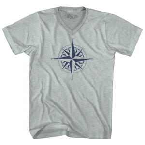 Compass Rose Adult Tri-Blend V-neck T-shirt Athletic Cool Grey