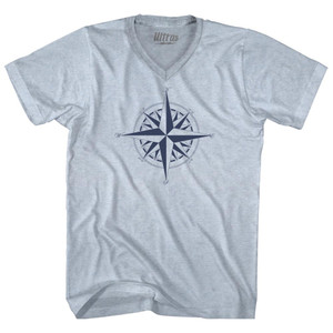 Compass Rose Adult Tri-Blend V-neck T-shirt Athletic White