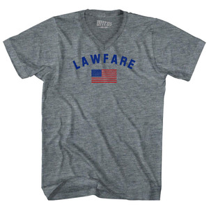 Lawfare American Flag Adult Tri-Blend V-neck T-shirt Athletic Grey