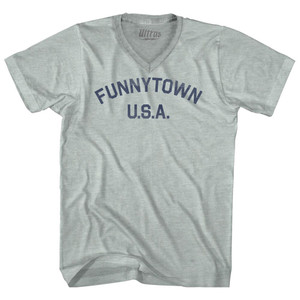 FUNNYTOWN U.S.A Adult Tri-Blend V-neck T-shirt - Athletic Cool Grey FUNNYTOWN U.S.A Adult Tri-Blend V-neck T-shirt - Athletic Cool Grey