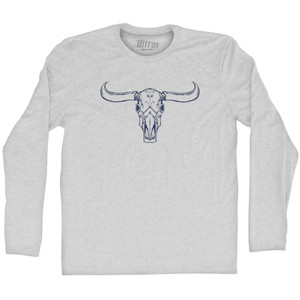 Buffalo Skull Adult Cotton Long Sleeve T-shirt - Grey Heather
