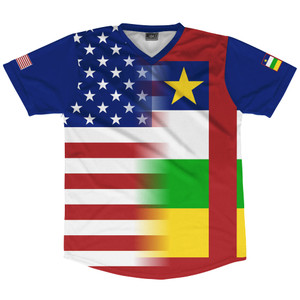 American Flag And Central African Republic Flag Combination Soccer Jersey Made In USA American Flag And Central African Republic Flag Combination Soccer Jersey Made In USA