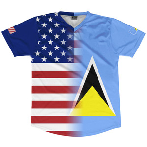 American Flag And Saint Lucia Flag Combination Soccer Jersey Made In USA American Flag And Saint Lucia Flag Combination Soccer Jersey Made In USA