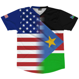 American Flag And South Sudan Flag Combination Soccer Jersey Made In USA American Flag And South Sudan Flag Combination Soccer Jersey Made In USA