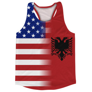 American Flag And Albania Flag Combination Running Racerback Singlet Track Tank Top
