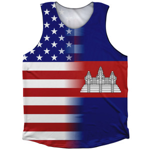 American Flag And Cambodia Flag Combination Athletic Tank Top