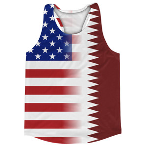 American Flag And Qatar Flag Combination Running Racerback Singlet Track Tank Top