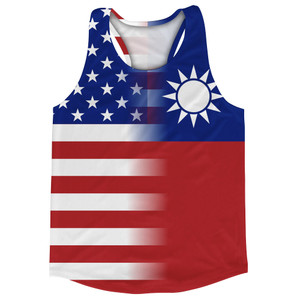American Flag And Taiwan Flag Combination Running Racerback Singlet Track Tank Top