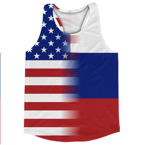 American Flag And Russia Flag Combination Running Racerback Singlet Track Tank Top