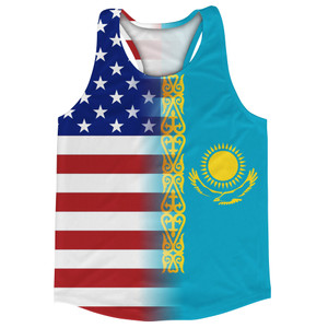 American Flag And Kazakhstan Flag Combination Running Racerback Singlet Track Tank Top American Flag And Kazakhstan Flag Combination Running Racerback Singlet Track Tank Top