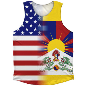 American Flag And Tibet Flag Combination Athletic Tank Top