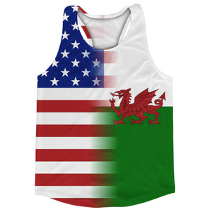 American Flag And Wales Flag Combination Running Racerback Singlet Track Tank Top