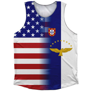 American Flag And Azores Flag Combination Athletic Tank Top