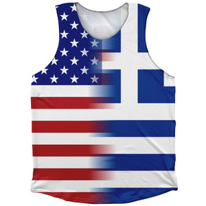 American Flag And Greece Flag Combination Athletic Tank Top