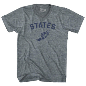 States Running Track Winged Foot Tri-Blend V-neck Womens Junior Cut T-shirt - Athletic Grey