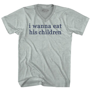 I Wanna Eat His Children Rage Font Adult Tri-Blend V-neck T-shirt - Athletic Cool Grey I Wanna Eat His Children Rage Font Adult Tri-Blend V-neck T-shirt - Athletic Cool Grey