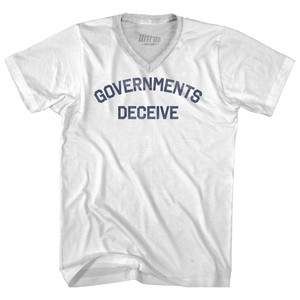 Governments Deceive Adult Tri-Blend V-neck T-shirt - White