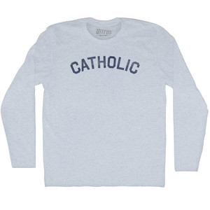 Catholic Adult Tri-Blend Long Sleeve T-shirt - Athletic White