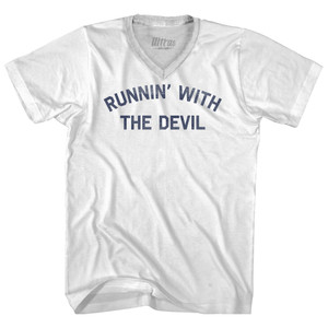 Runnin' With The Devil Adult Tri-Blend V-neck T-shirt - White