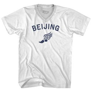 Beijing Running Track Winged Foot Adult Tri-Blend V-neck T-shirt - White Beijing Running Track Winged Foot Adult Tri-Blend V-neck T-shirt - White