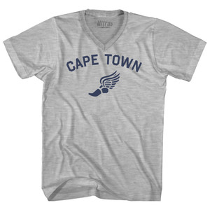 Cape Town Running Track Winged Foot Adult Cotton V-neck T-shirt - Grey Heather