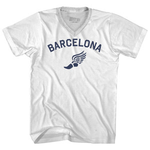 Barcelona Running Track Winged Foot Adult Tri-Blend V-neck T-shirt - White Barcelona Running Track Winged Foot Adult Tri-Blend V-neck T-shirt - White
