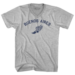 Buenos Aires Running Track Winged Foot Adult Cotton V-neck T-shirt - Grey Heather Buenos Aires Running Track Winged Foot Adult Cotton V-neck T-shirt - Grey Heather