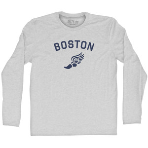 Boston Running Track Winged Foot Adult Cotton Long Sleeve T-shirt - Grey Heather