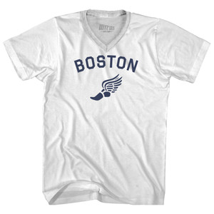 Boston Running Track Winged Foot Adult Tri-Blend V-neck T-shirt - White