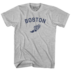 Boston Running Track Winged Foot Womens Cotton Junior Cut T-Shirt - Grey Heather Boston Running Track Winged Foot Womens Cotton Junior Cut T-Shirt - Grey Heather