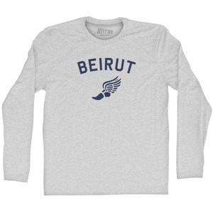 Beirut Running Track Winged Foot Adult Cotton Long Sleeve T-shirt - Grey Heather Beirut Running Track Winged Foot Adult Cotton Long Sleeve T-shirt - Grey Heather