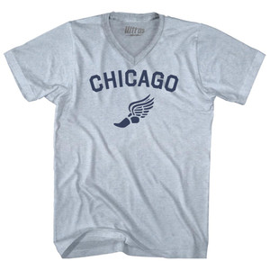 Chicago Running Track Winged Foot Adult Tri-Blend V-neck T-shirt - Athletic White Chicago Running Track Winged Foot Adult Tri-Blend V-neck T-shirt - Athletic White