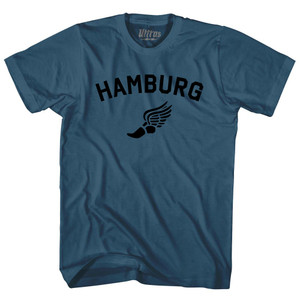 Hamburg Running Track Winged Foot Adult Cotton T-shirt - Lake Blue Hamburg Running Track Winged Foot Adult Cotton T-shirt - Lake Blue