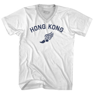 Hong Kong Running Track Winged Foot Adult Tri-Blend V-neck T-shirt - White Hong Kong Running Track Winged Foot Adult Tri-Blend V-neck T-shirt - White