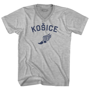 Kosice Running Track Winged Foot Adult Cotton V-neck T-shirt - Grey Heather Kosice Running Track Winged Foot Adult Cotton V-neck T-shirt - Grey Heather
