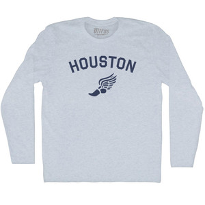 Houston Running Track Winged Foot Adult Tri-Blend Long Sleeve T-shirt - Athletic White Houston Running Track Winged Foot Adult Tri-Blend Long Sleeve T-shirt - Athletic White
