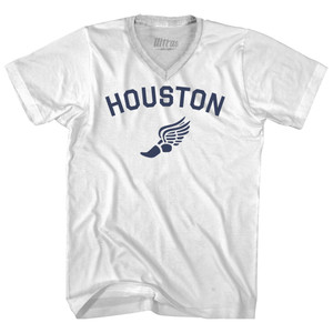 Houston Running Track Winged Foot Adult Tri-Blend V-neck T-shirt - White Houston Running Track Winged Foot Adult Tri-Blend V-neck T-shirt - White