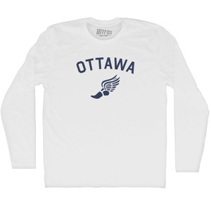 Ottawa Running Track Winged Foot Adult Cotton Long Sleeve T-shirt - White