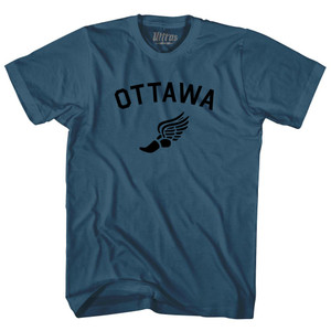 Ottawa Running Track Winged Foot Adult Cotton T-shirt - Lake Blue Ottawa Running Track Winged Foot Adult Cotton T-shirt - Lake Blue