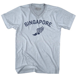 Singapore Running Track Winged Foot Adult Tri-Blend V-neck T-shirt - Athletic White Singapore Running Track Winged Foot Adult Tri-Blend V-neck T-shirt - Athletic White