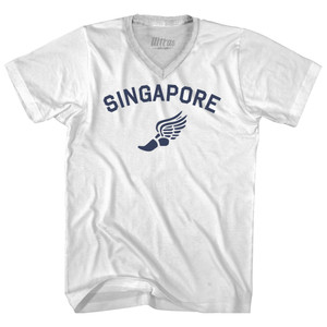 Singapore Running Track Winged Foot Adult Tri-Blend V-neck T-shirt - White Singapore Running Track Winged Foot Adult Tri-Blend V-neck T-shirt - White