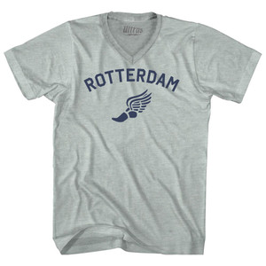 Rotterdam Running Track Winged Foot Adult Tri-Blend V-neck T-shirt - Athletic Cool Grey