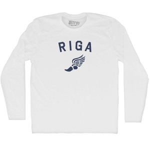 Riga Running Track Winged Foot Adult Cotton Long Sleeve T-shirt - White Riga Running Track Winged Foot Adult Cotton Long Sleeve T-shirt - White