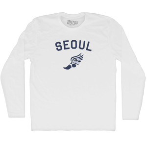 Seoul Running Track Winged Foot Adult Cotton Long Sleeve T-shirt - White