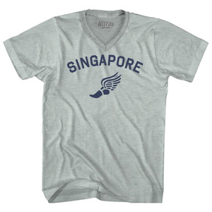 Singapore Running Track Winged Foot Adult Tri-Blend V-neck T-shirt - Athletic Cool Grey Singapore Running Track Winged Foot Adult Tri-Blend V-neck T-shirt - Athletic Cool Grey