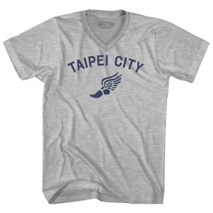 Taipei City Running Track Winged Foot Adult Cotton V-neck T-shirt - Grey Heather Taipei City Running Track Winged Foot Adult Cotton V-neck T-shirt - Grey Heather