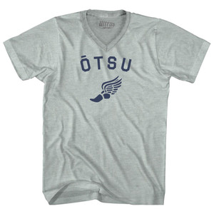 Otsu Running Track Winged Foot Adult Tri-Blend V-neck T-shirt - Athletic Cool Grey